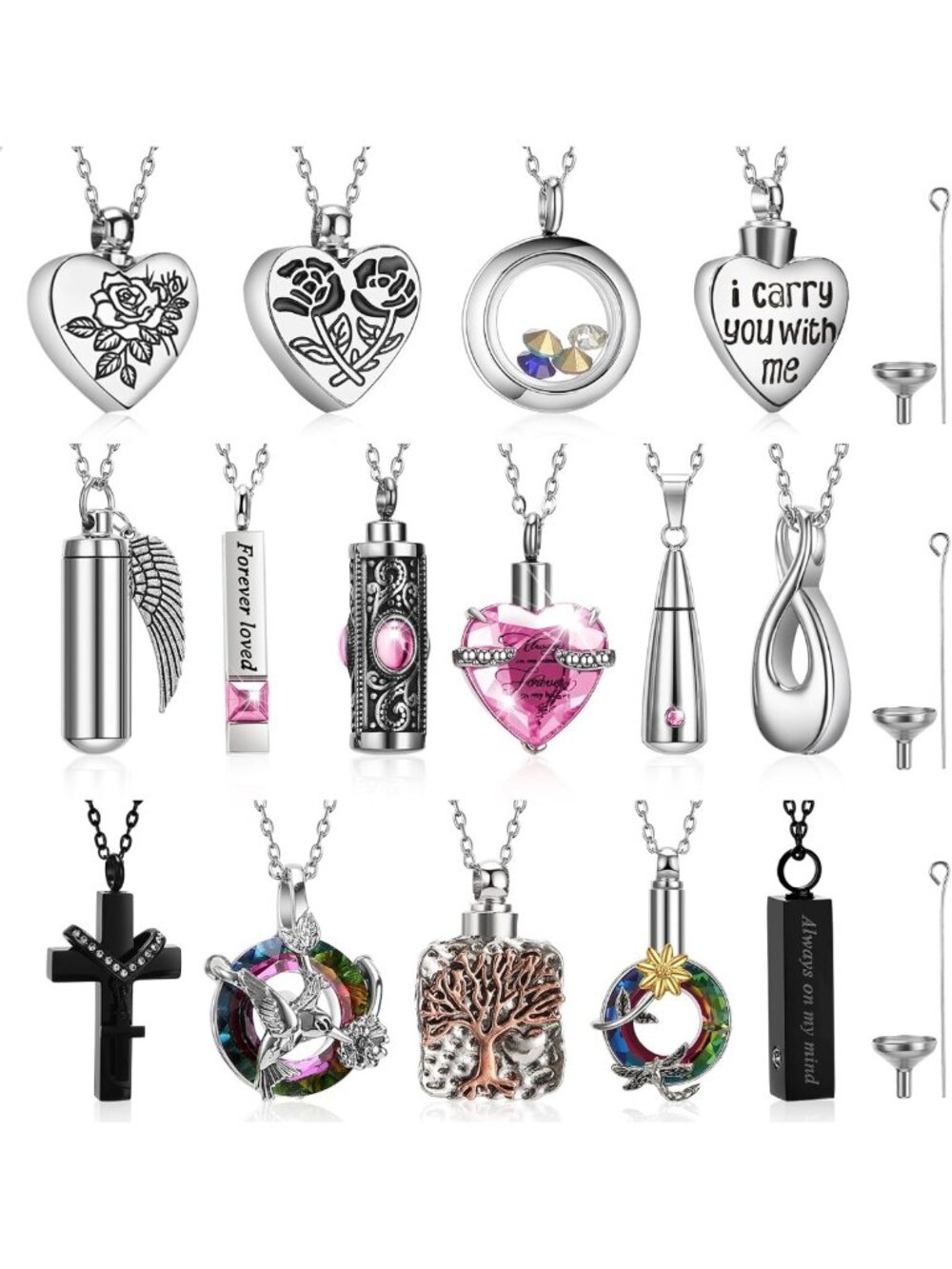 15 Pcs Cremation Jewelry for Ashes, Urn Necklaces for Women, Memorial Gifts
